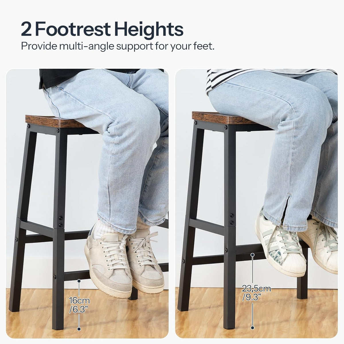 HOOBRO Bar Stools Set of 4, Counter Height Bar Stools, 23.6'' Bar Chairs, Saddle Stools with Footrests, Industrial Barstools for Dining Room, Kitchen, Bar, Rustic Brown and Black BF02MDP401