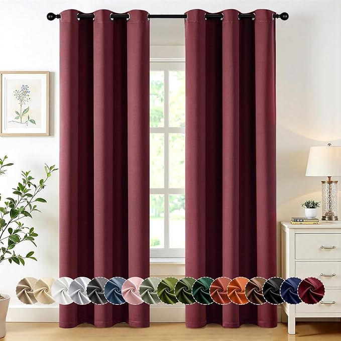 MIULEE Burgundy Red Blackout Curtains