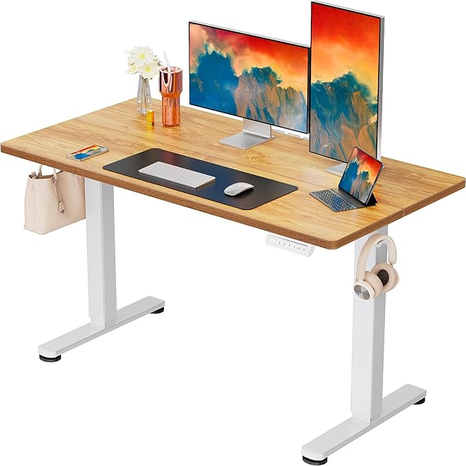 ErGear Height Adjustable Electric Standing Desk, 48 x 24 Inches Sit Stand up Desk, Memory Computer Home Office Desk with Two-Piece Desktop (Light Vintage Brown)