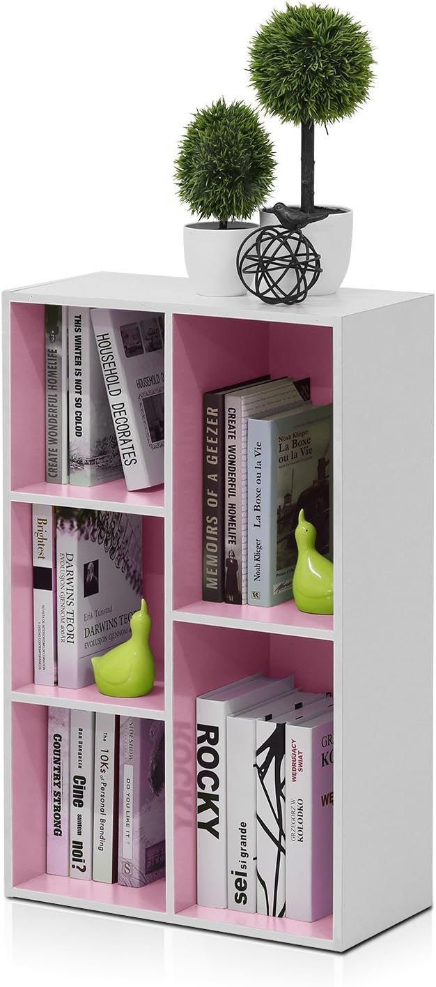 Furinno 5-Cube Reversible Open Shelf, White/Pink 11069WH/PI