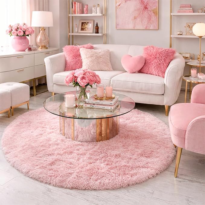 Amdrebio Pink Round Area Rugs 7Ft
