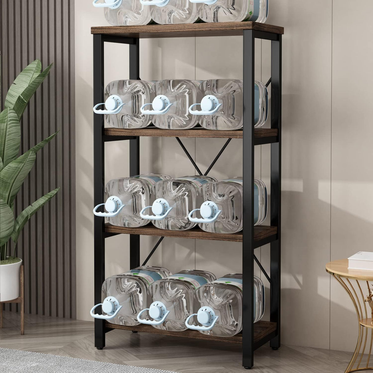 4 Tier Bookshelf, Solid Wood Bookcase Shelf Storage Organizer, Vintage Storage Rack with Open Shelves Rustic Standing Bookshelves for Living Room,Bedroom Rustic Brown(AY01-4tier)