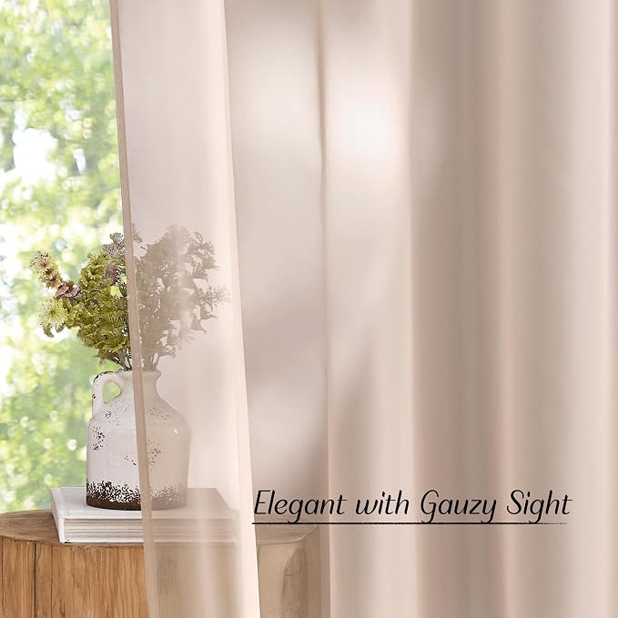 NICETOWN Taupe Voile Sheer Curtains 108 inches Long