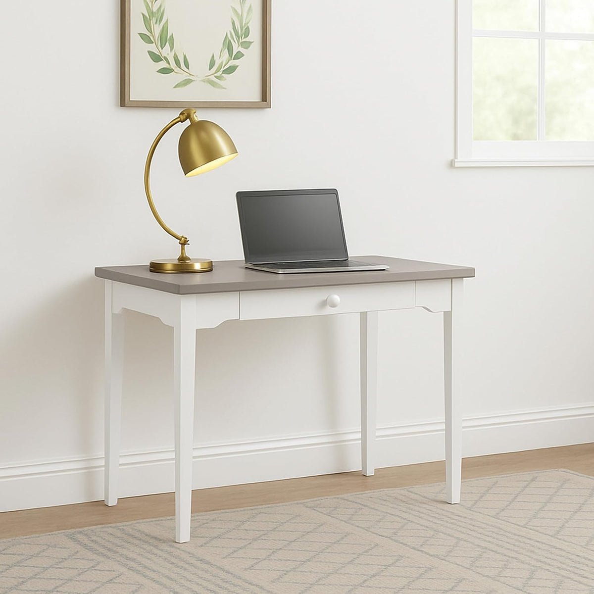 Hillsdale Furniture Clarion, Gray Wood Top/Sea White Base Desk/Table, Distressed