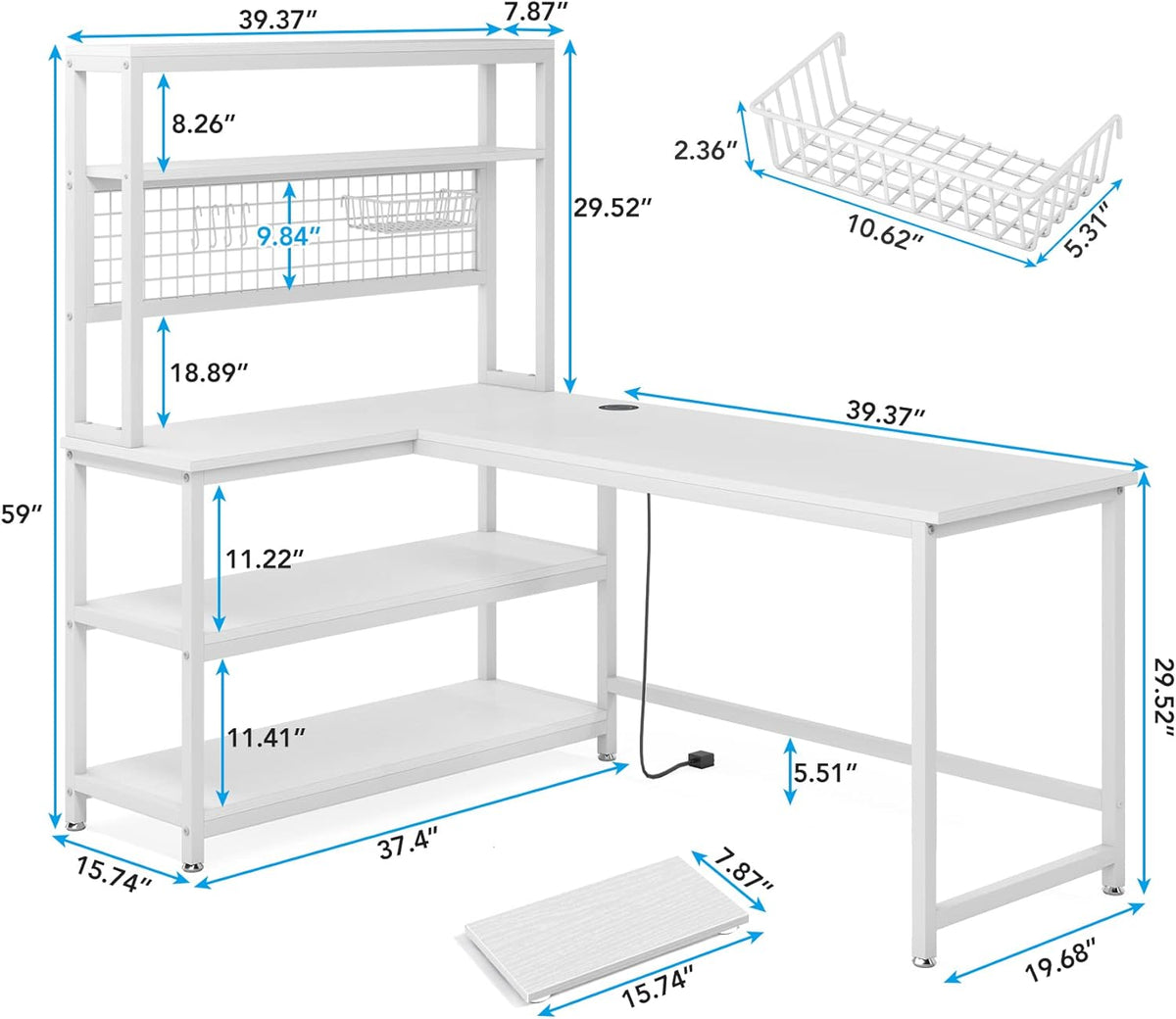 Tribesigns 55" Large Computer Desk with Wireless Charging 5 Storage Shelves, Office Desk Study Table Writing Desk Workstation with Hutch Bookshelf for Home Office (All White)