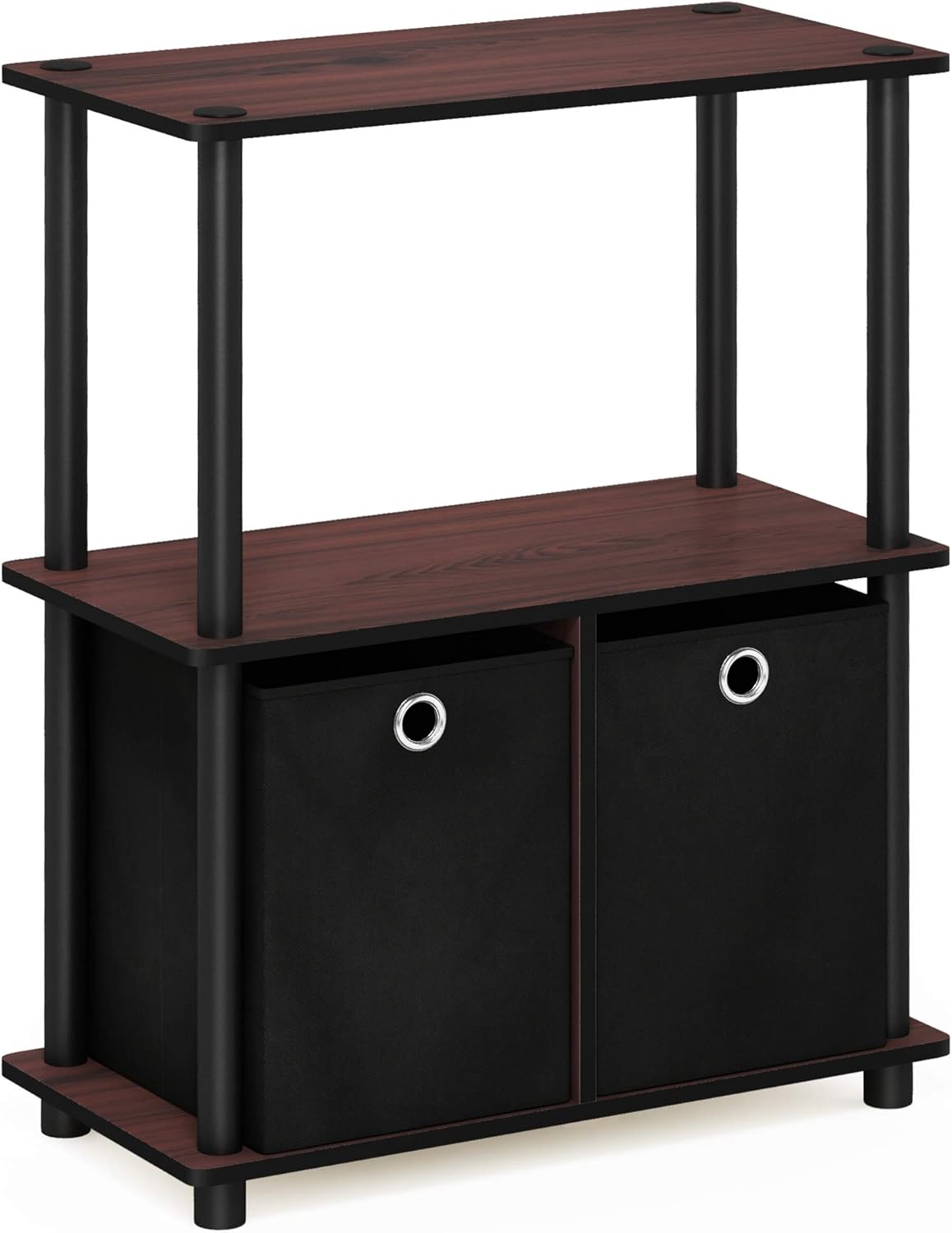 Furinno Go Green 3-Tier Multipurpose Storage Shelf with Bins, Dark Cherry/Black