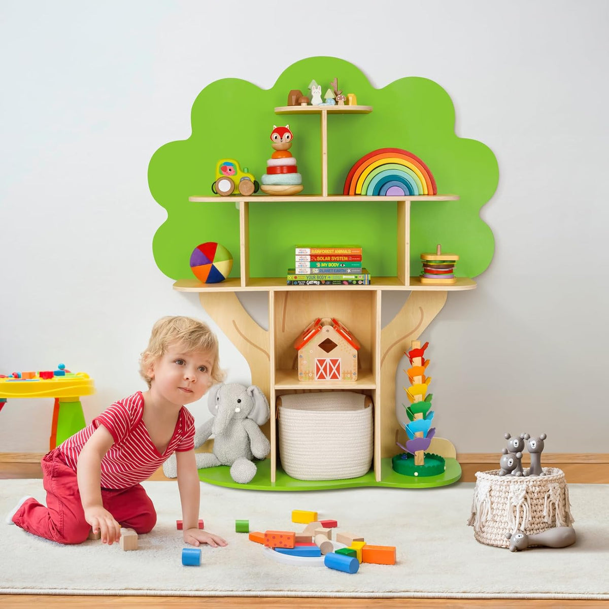 OOOK Kids Bookcase Tree Bookshelf for Kids Reading Nook, Montessori Book Shelf for Classroom, Kids Room, Playroom, Nursery