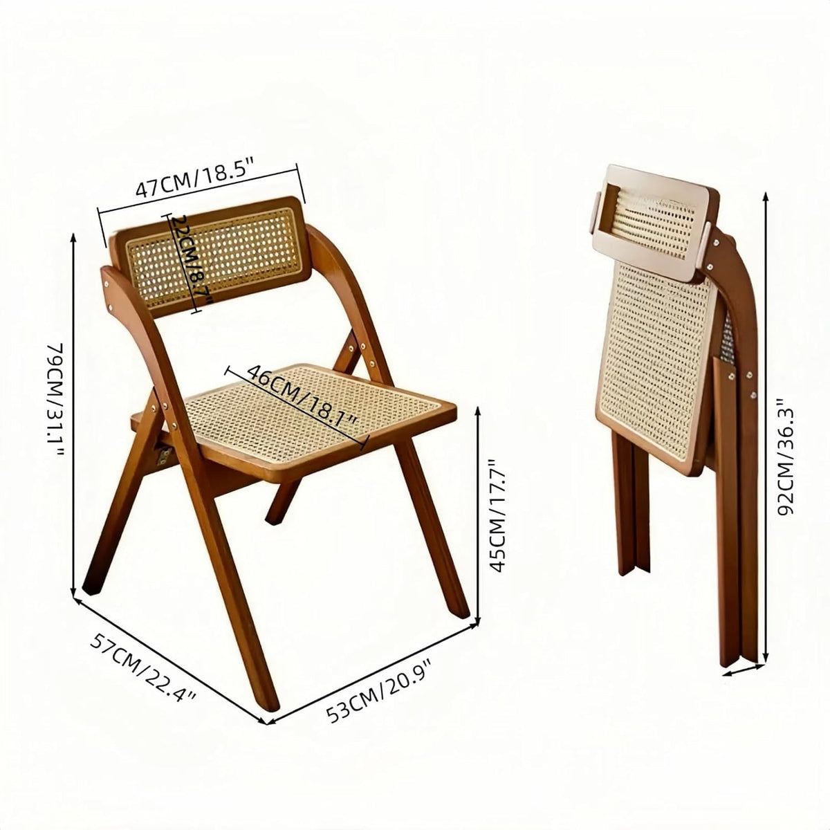 Simple Rattan Dining Chair Set of 2, Foldable Lounge Chair, Suitable for Living Room, Dining Room, Bedroom Desk Office Chair (Walnut Color Set of 2)