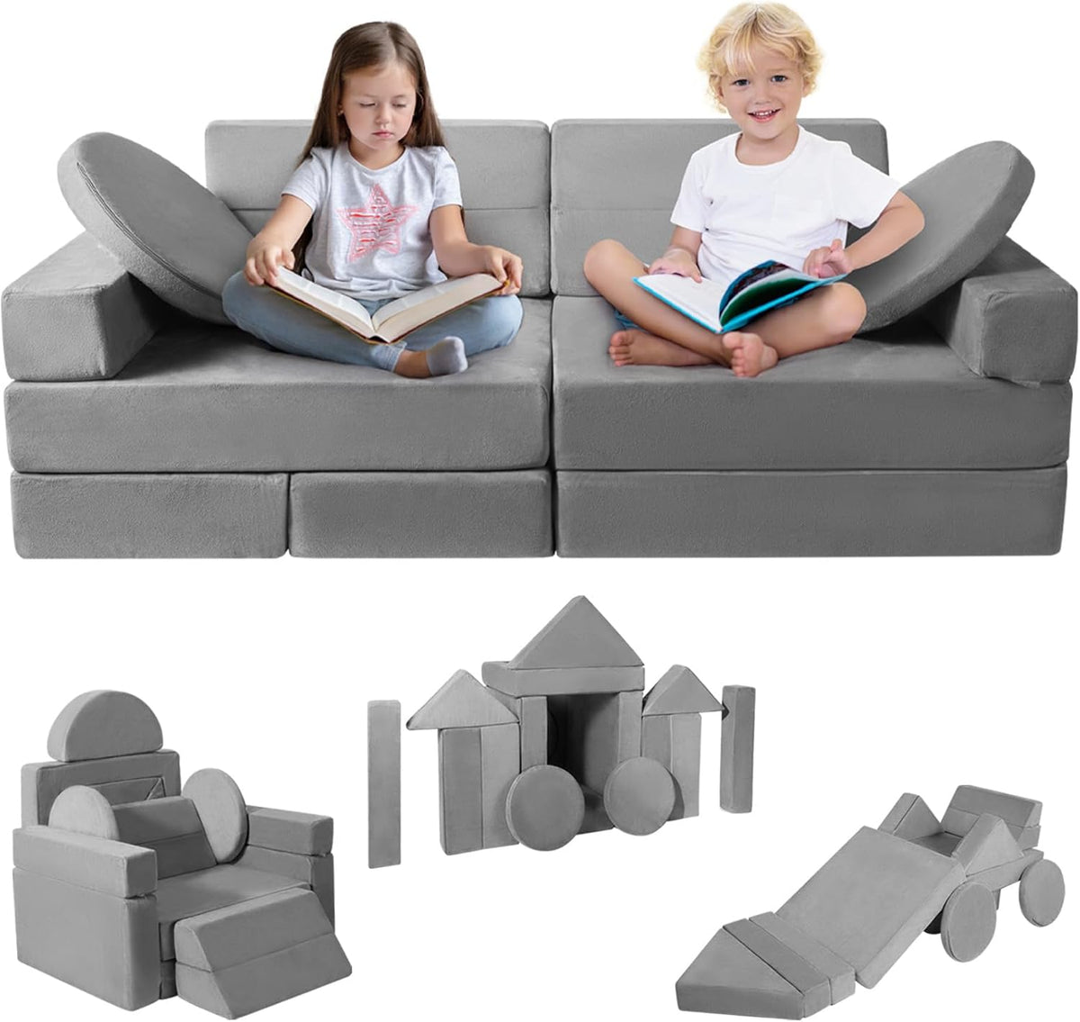 Modular Kids Play Couch 15PCS, Convertible Toddler Floor Sofa Set, Foam Play Sofa for Boys & Girls, Versatile Kids Furniture for Playroom, Climbing, Reading, Relaxing