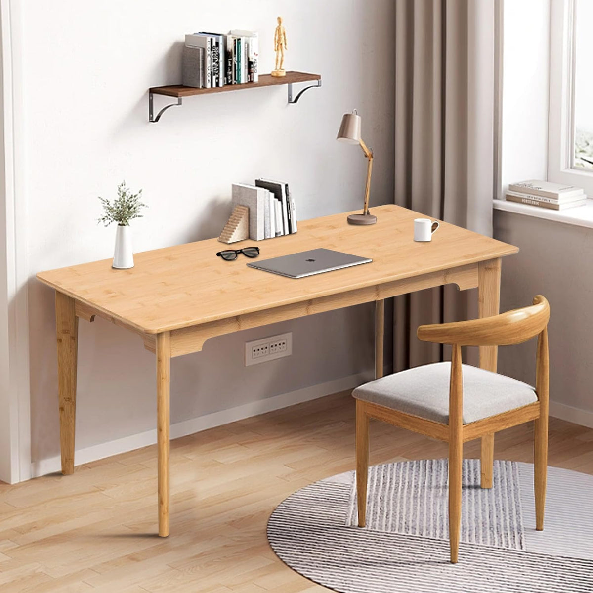 DOUSY- Bamboo Writing Desk Writing Computer Desk Study Desk Home Office Desk Writing Table, Modern Furniture Study 47" Solid Bamboo Multipurpose Table, for Living Room, Bedroom, Natual Color