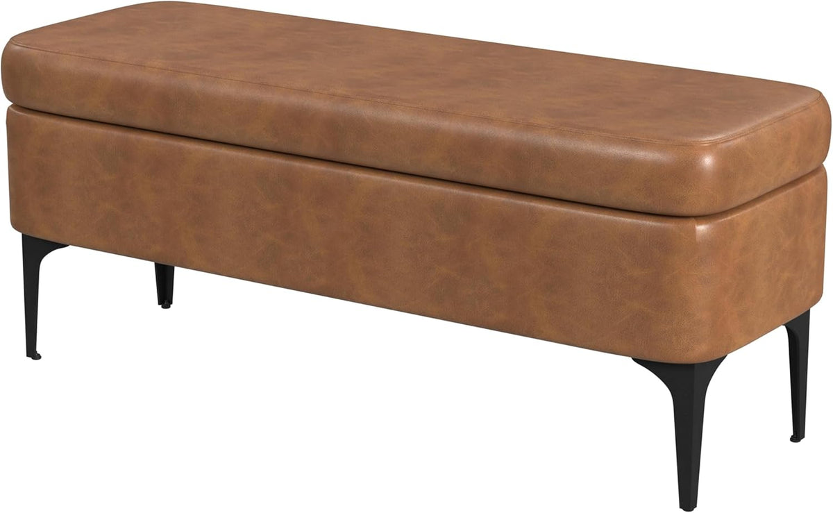 HomePop Upholstered Storage Bench with Metal Leg Home Décor|Bench with Storage for Living Room & Entryway - Carmel Faux Leather