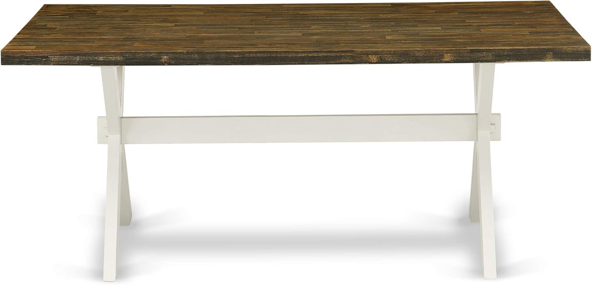 East West Furniture X077VE005-7 7 Piece Dining Table Set Consist of a Rectangle Dining Room Table with X-Legs and 6 Grey Linen Fabric Parsons Chairs, 40x72 Inch, Multi-Color