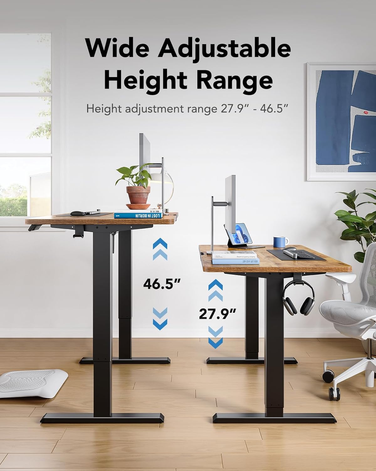 HUANUO 40" x 24" Electric Standing Desk Adjustable Height, 4 Memory Height Settings, Headphone Hook, Cable Manager, Sit Stand Up Desk for Home Office & Computer Workstation, Vintage Brown