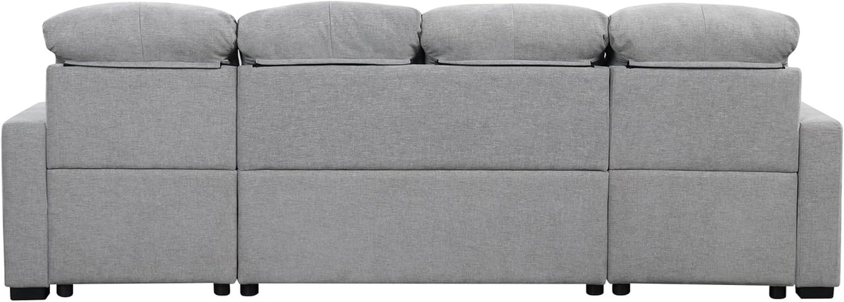 Ball & Cast 110.2" Oversized Versatile Sectional Sleep Sofa with Two USB Ports,U-Shape 4 Seat Pull-Out Couch w/Double Storage Chaise Lounges,for Living Room,Apartment,Office,Gray