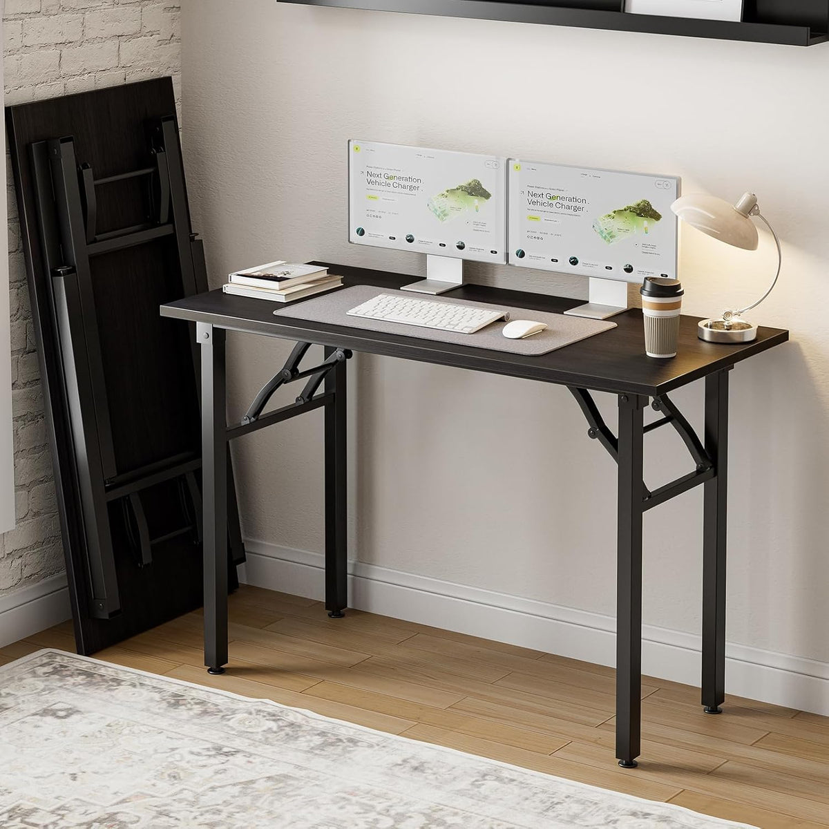 Frylr Small Folding Computer Desk – Portable 43.3 Inch Foldable Laptop Table, Collapsible and Compact for Easy Storage and Fast Setup, Lightweight for Small Spaces, Craft and Study Use,Charcoal Wenge