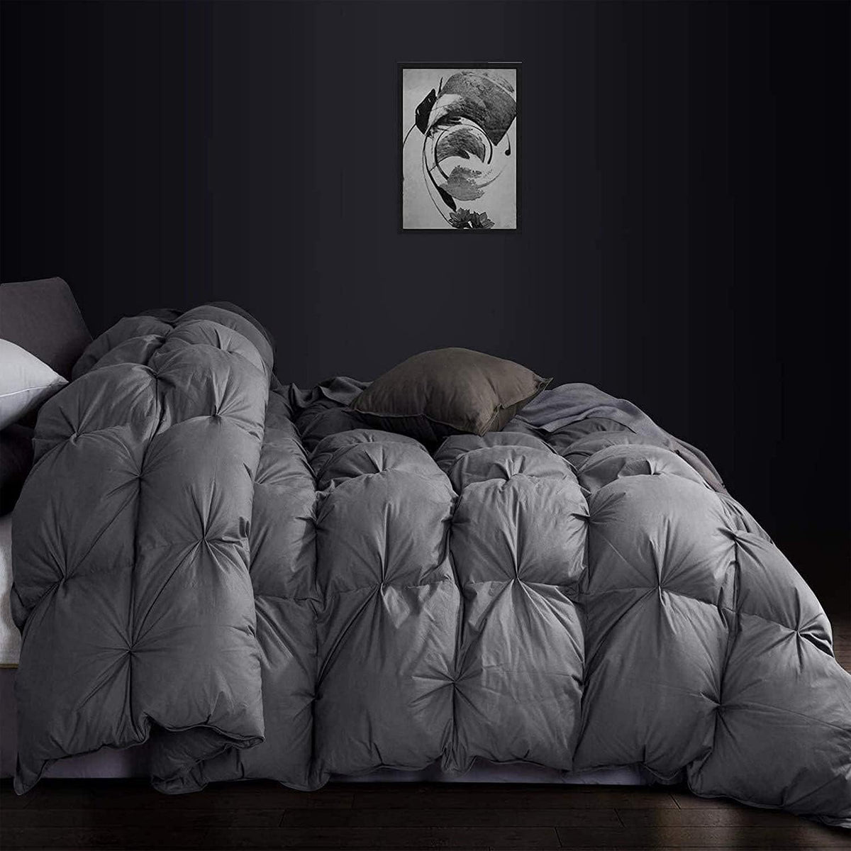 Luxurious Heavyweight Goose Down Feather Fiber Comforter Duvet Insert, Exquisite Gray Pinch Pleat Design, Oversize Palatial King 120 x 98, Premium Baffle Box 100% Egyptian Cotton, 95 oz Fill Weight