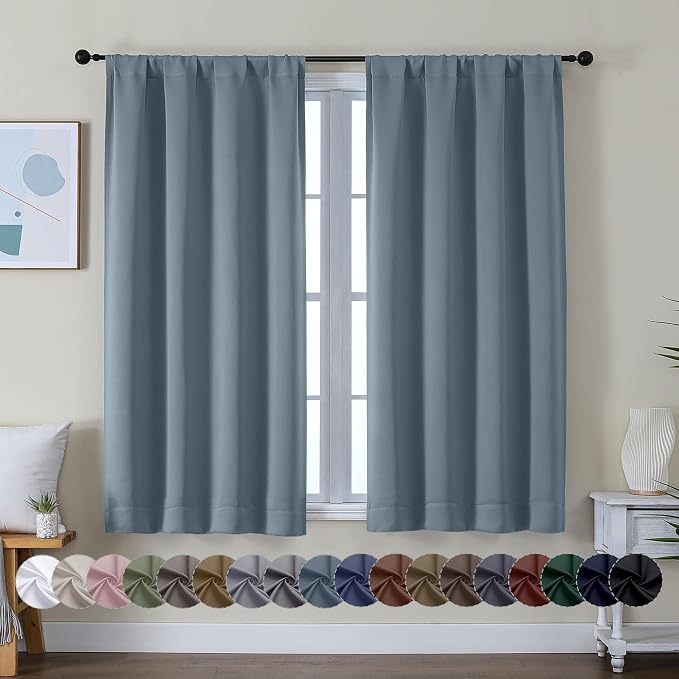 Simplebrand Ava Stone Blue Short Blackout Curtains
