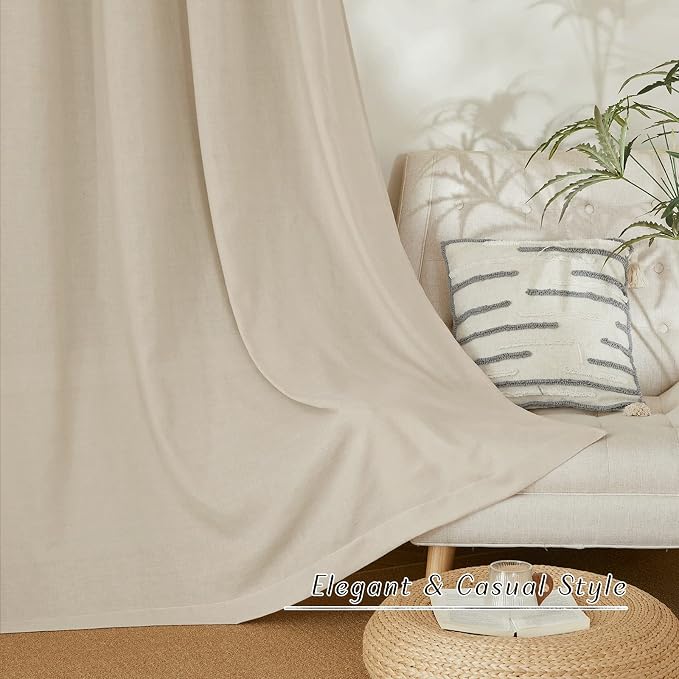 NICETOWN Rustic Linen 102 inch Long Curtains