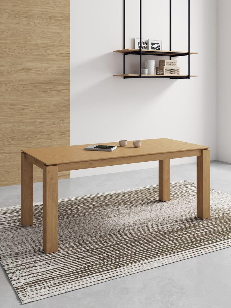 Manhattan Comfort Rockaway 70.86" Modern Solid Wood Dining Table for 8 - Unique Raised Beveled Top & Natural Wood Grain Finish, Durable & Elegant Kitchen Furniture, Nature