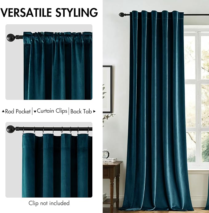 MIULEE Blue Velvet Curtains 96 inches 2 Panels