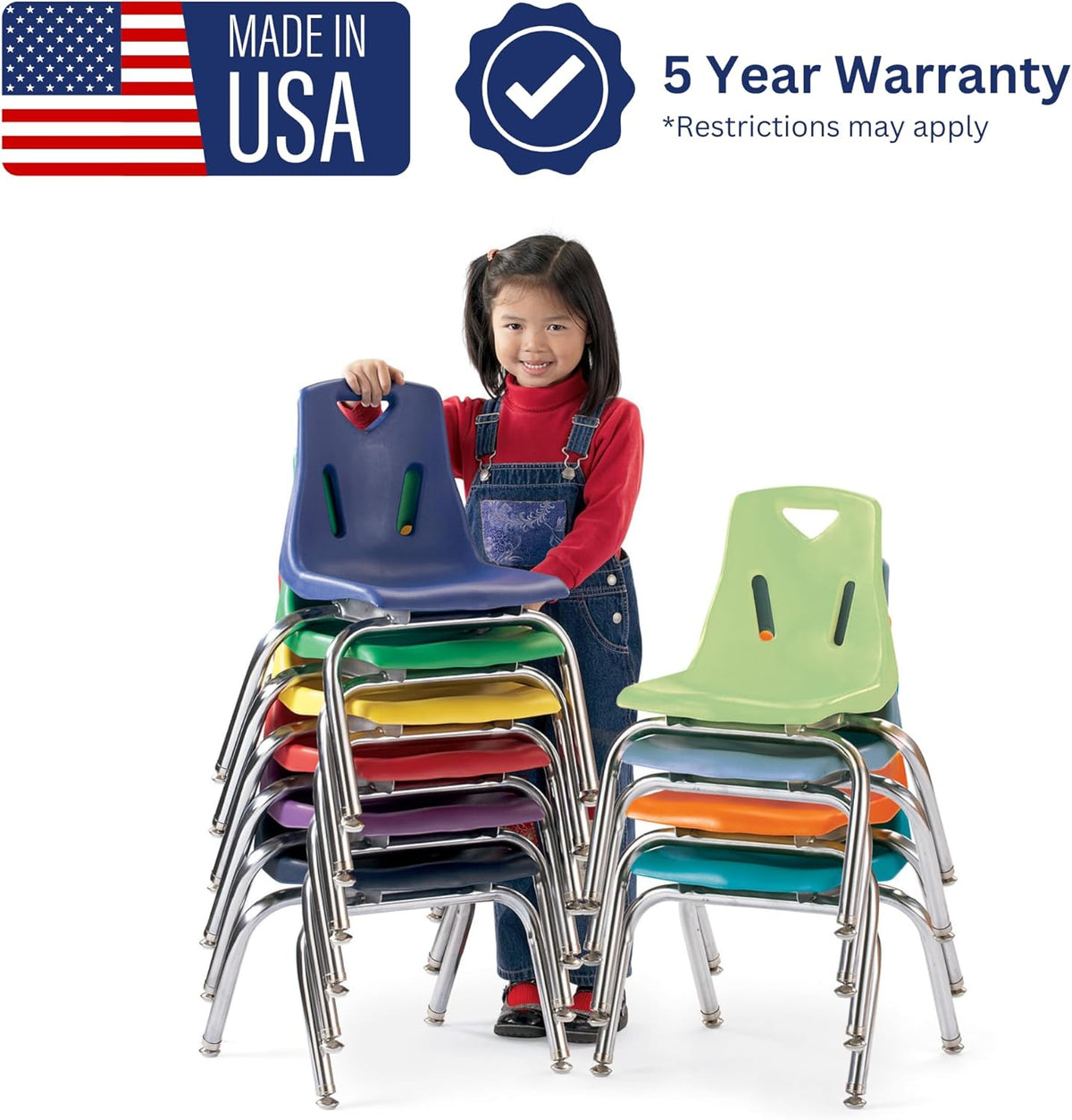 Berries Jonti-Craft 8146JC6005 Stacking Chairs with Chrome-Plated Legs, 16" Height, Teal, Pack of 6
