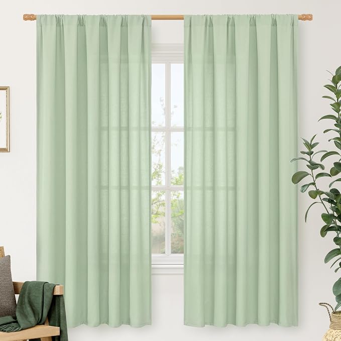LAMIT Natural Linen Curtains for Bedroom, 72 Inch Faux Linen Textured Light