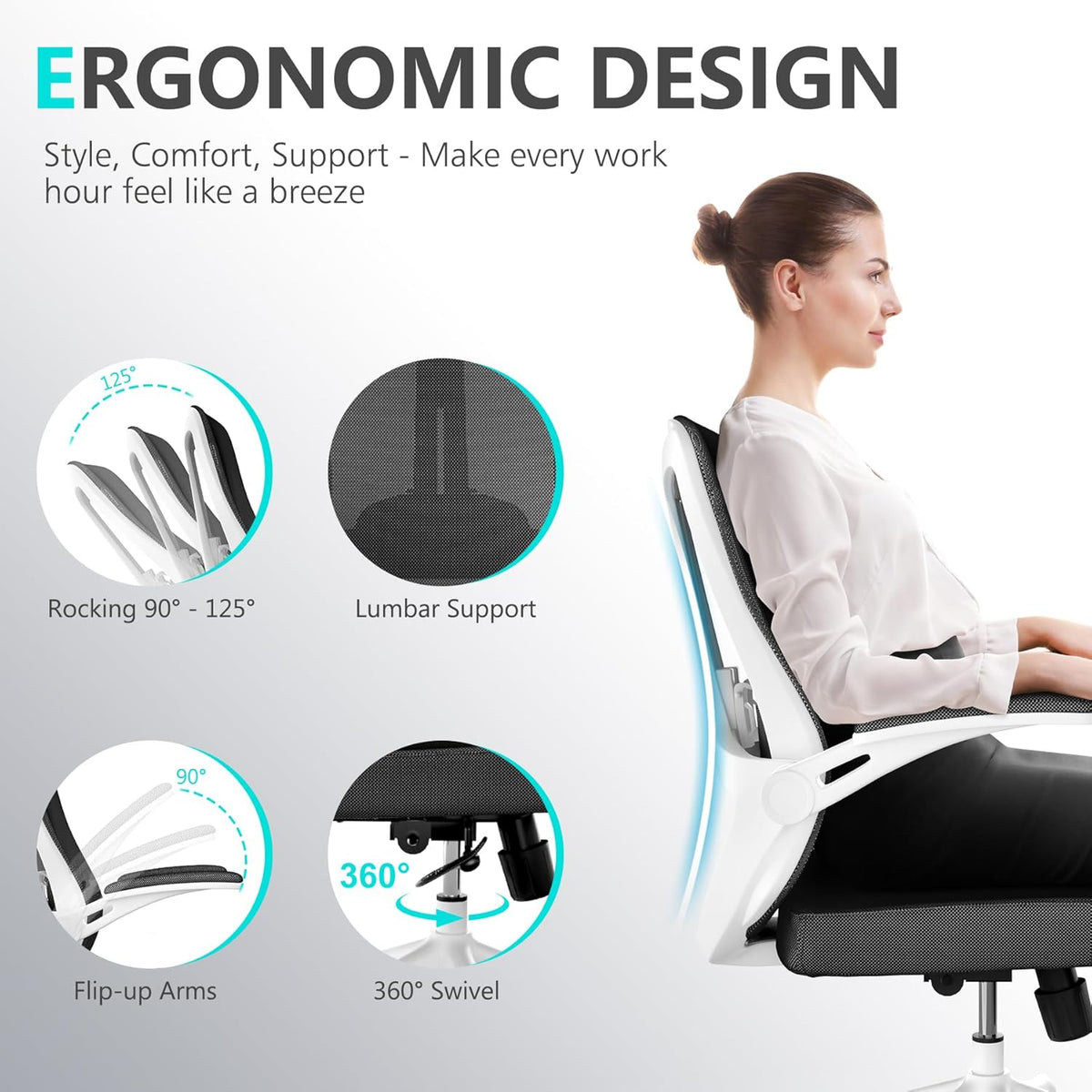 Mesh Office Chairs, High Back Ergonomic Office Chair with Lumbar Wide Comfty Compute Desk Chair for Home & Office Bedroom Study Student (Black)