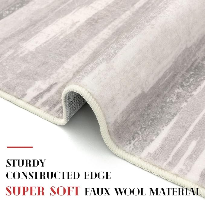 Lansny Modern Abstract Entryway Rug Indoor 2x3 Neutral Washable Non-Slip Soft
