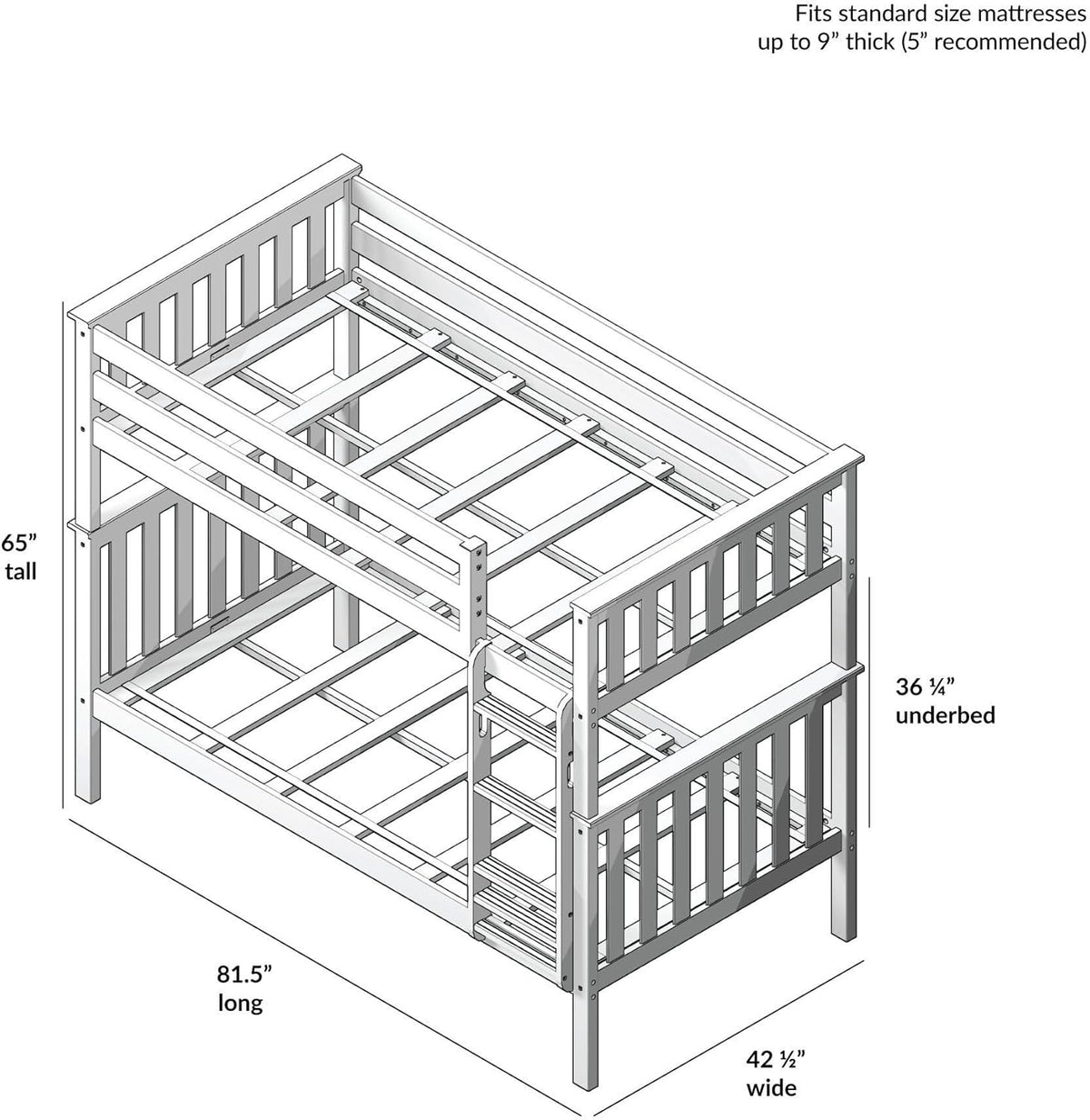 Max & Lily Bunk Bed Twin over Twin, Solid Wood Bunk Bed Frame with Ladder for Kids, 14" Safety Guardrails, Easy Assembly, No Box Spring Needed, Pecan