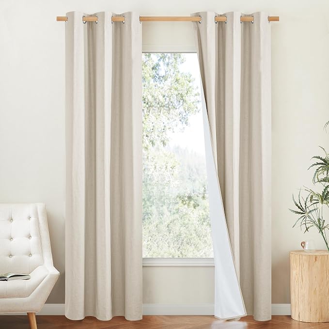 NICETOWN 100% Blackout Room Warming Linen Texture Curtains 84 inches Long