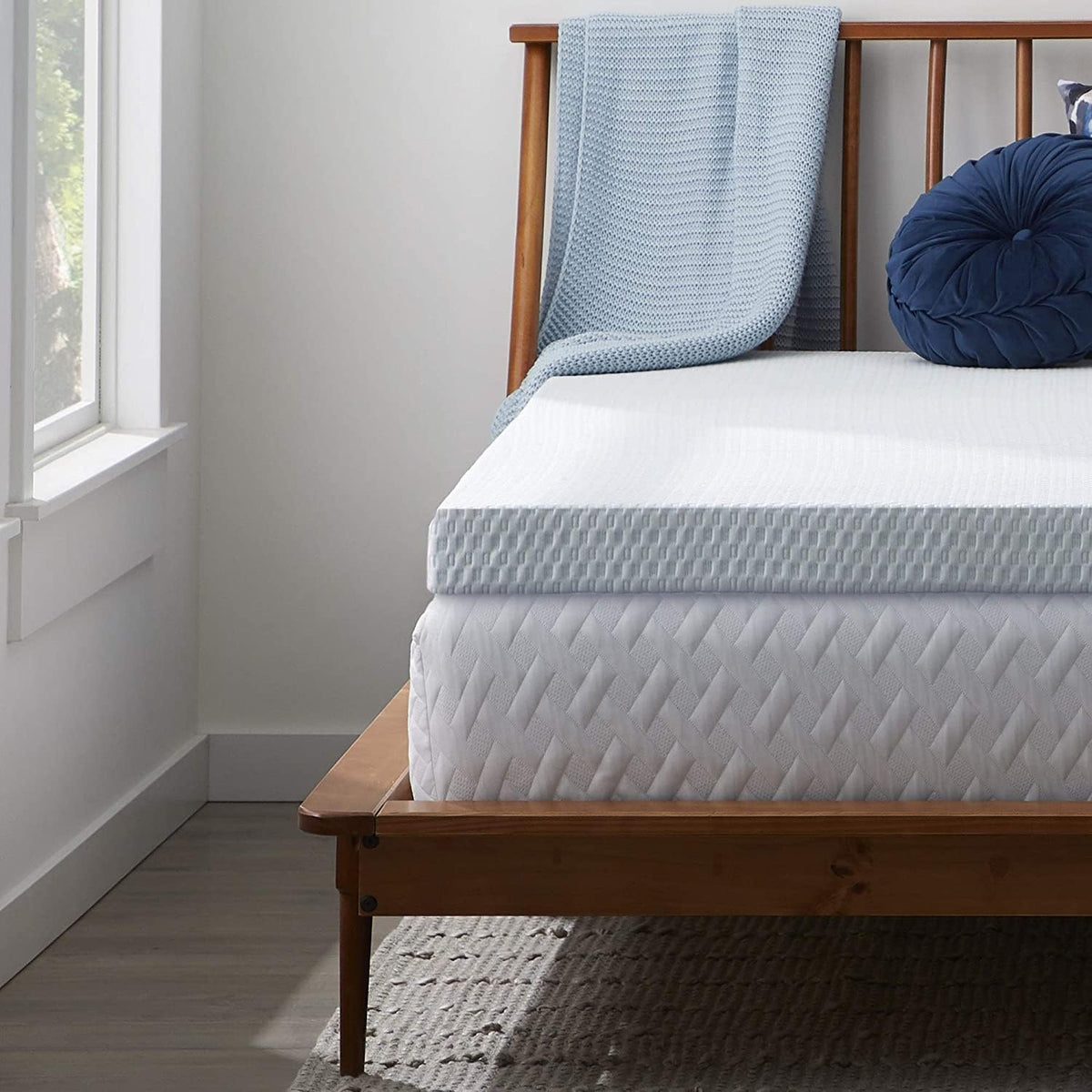 LUCID 2 Inch Gel Memory Foam Mattress Topper with Cover - Full Size - CertiPur-US Certified - White