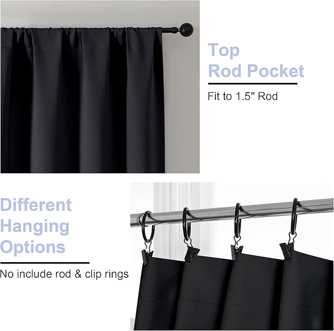 Simplebrand Black Blackout Curtains