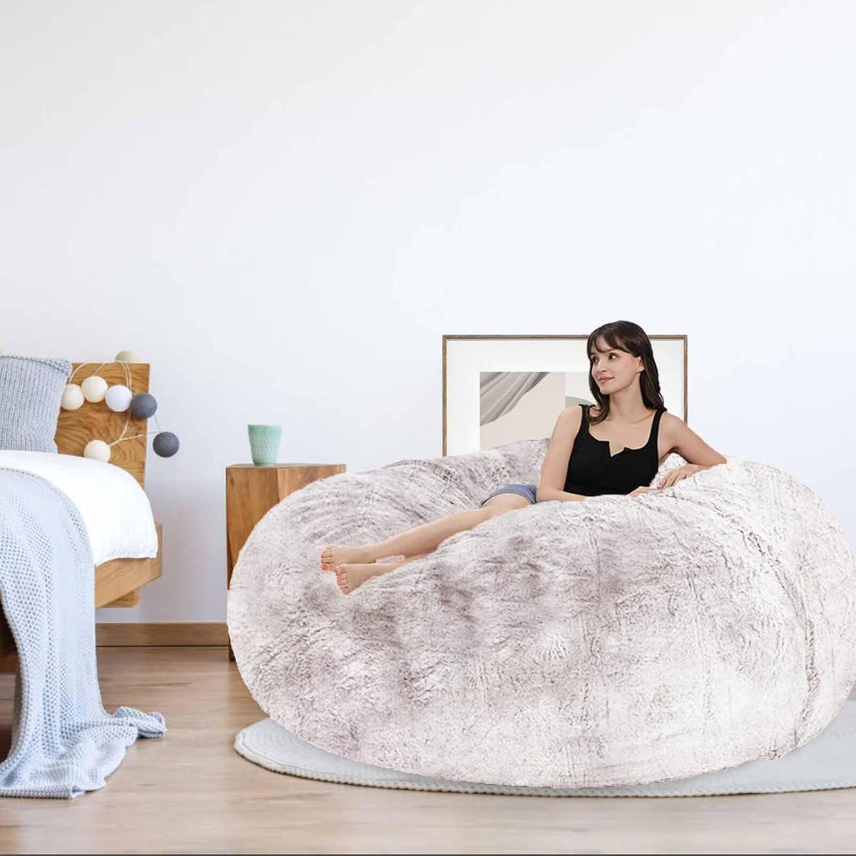 Beanbag Chair Cover for Adults Kids Comfy Fluffy Round Beanbag Lazy Sofa Cover for Reading Chair Floor Chair, 3.5FT, Orange