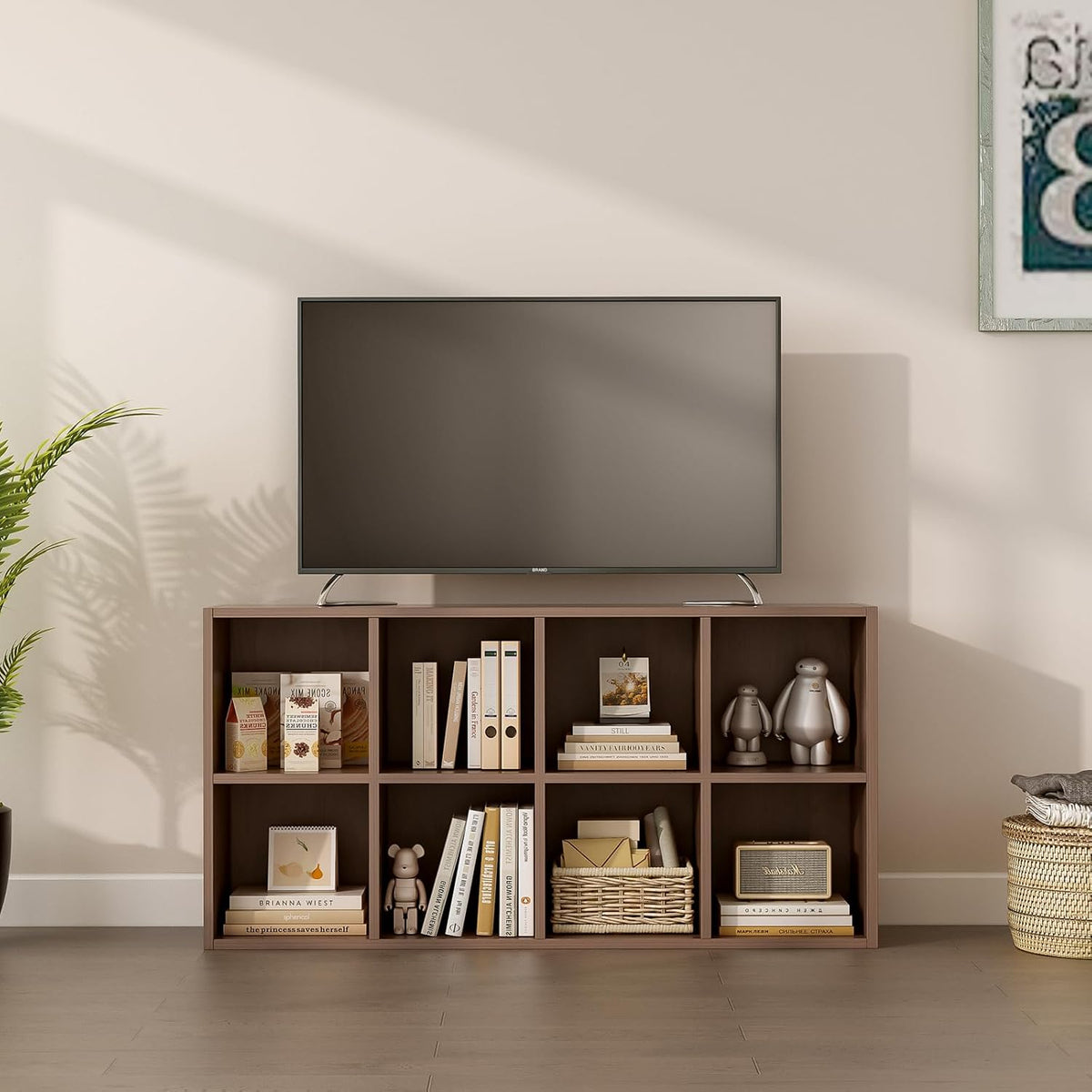 8-Cube Storage Shelf Bookcase - Wooden 4-Tier Floor Standing Open Bookshelf for Home and Office, Cuby Orgainzer, Walnut