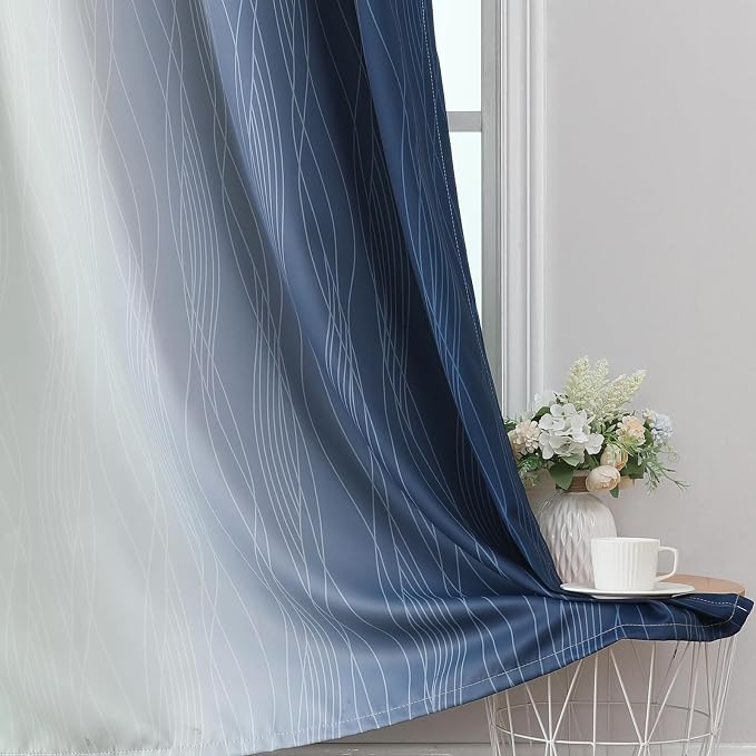 Estelar Textiler Sage Green and Navy Blue Gradient Blackout Curtains
