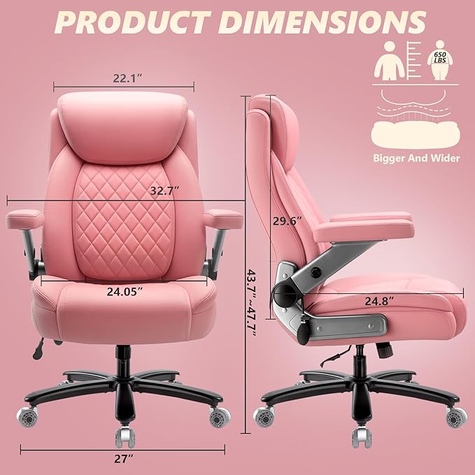 650LBS Large Heavy Duty Office Chair with 5D Flip Arms,Comfy Big and Tall Executive Office Desk Chair with Pocket Spring Cushion,High Back Computer Chair with Lumbar Support,Dual Rubber Wheel