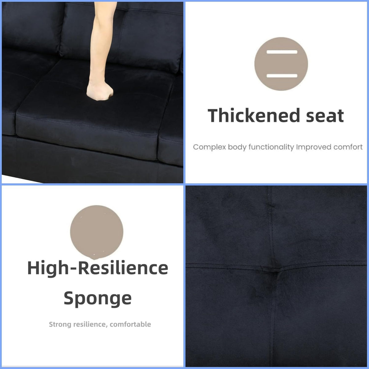 L Shaped Sectional Couches for Living Room, Modern Modular Sectional Sofa with Ottoman Storage, Comfy L Shaped Couch with Chaise for Bedroom Apartment Furniture, Black