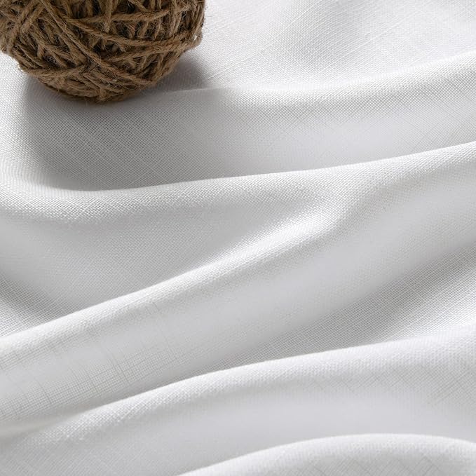 White Linen Curtains 96 Inches Long 2 Panels Set Back Tab Rod Pocket Semi Sheer