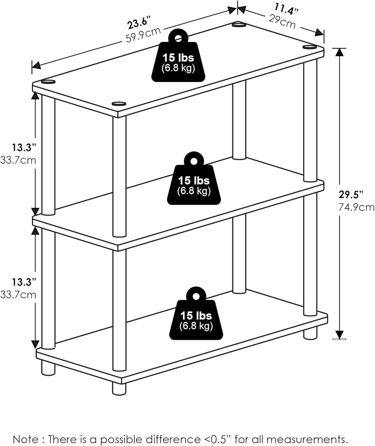 Furinno Turn-N-Tube 3-Tier Compact Multipurpose Shelf Display Rack, Amber Pine/Black