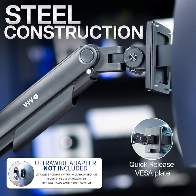 VIVO Heavy Duty Aluminum Ultrawide Monitor Tension Arm for up to 49 inch Screens, Holds 44 lbs, Premium Desk Mount Stand Designed for Samsung Odyssey G9 and More, Black, STAND-V101V