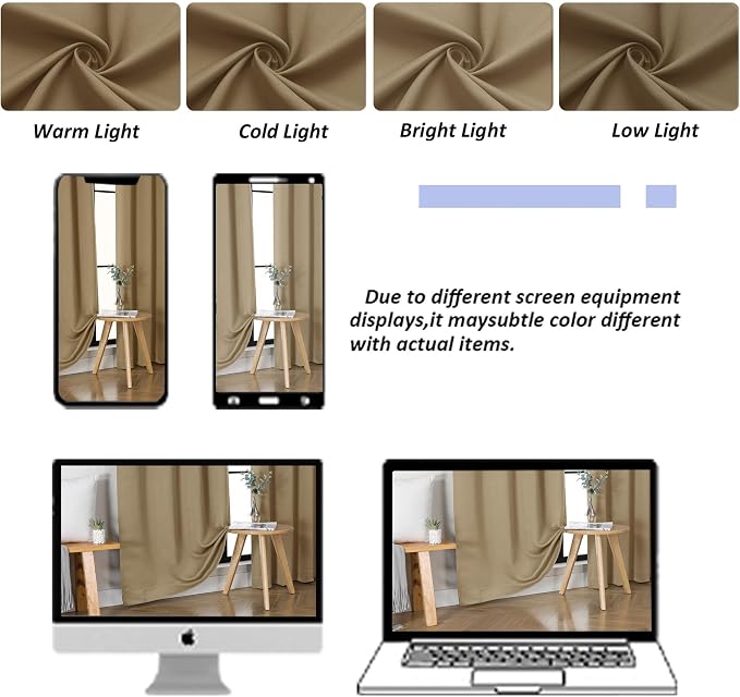 Simplebrand Ava Taupe Short 24 Inches Blackout Curtain 2 Panels Set, Half