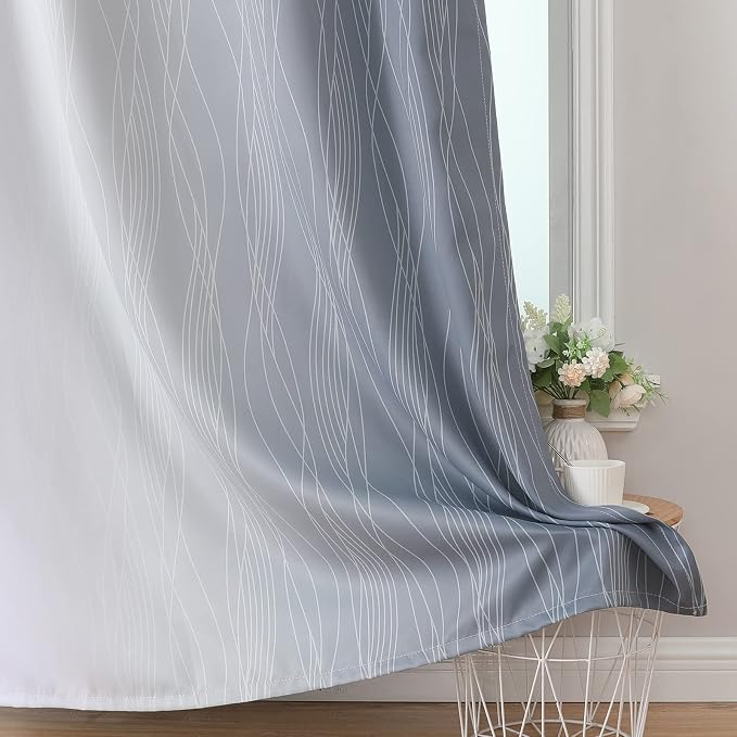 Estelar Textiler Grey and Greyish White Gradient Blackout Curtains 102 Inches