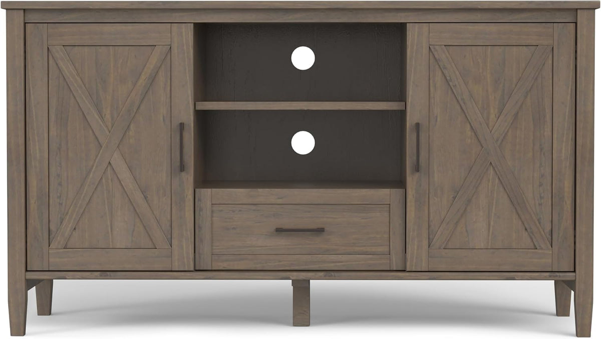 SIMPLIHOME Ela Solid Wood 53 inch Wide Transitional TV Media Stand in Smoky Brown for TVs up to 60 inches for The Living Room and Entertainment Center