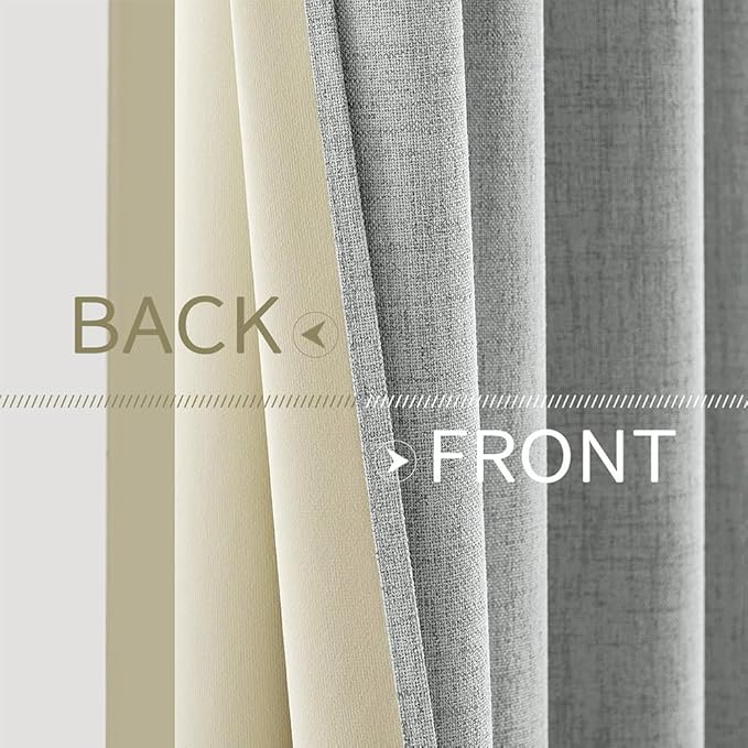 MIULEE Linen Curtains for Bedroom 100% Blackout Thermal Insulated Glacier Gray