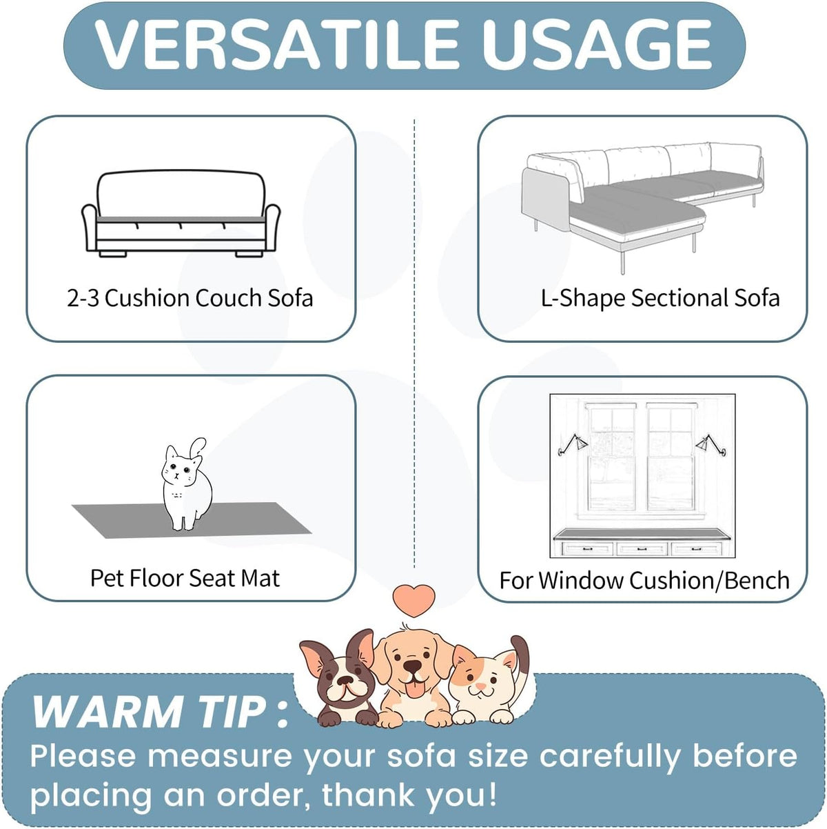 OTOB Sofa Covers for 3 Cushion Couch Washable, Fuzzy Non Slip Pet Friendly Couch Cover Protector Love Seat, All Seasons Soft Plush Furniture Bed Mats Sofa Slipcovers (Gray, 31.5" x 70.9'')