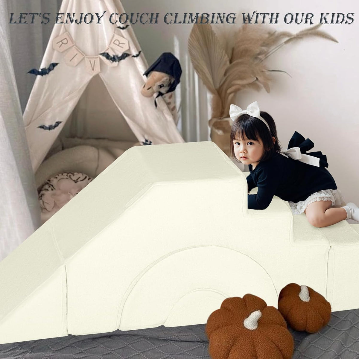 MeMoreCool Foam Climbing Toddler Couch, Modular Kids Sofa with Slide & Stair, Convertible Baby Couch for Playroom, Sectional Furniture for Crawling, Climbing, and Kids’ Play