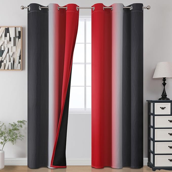Estelar Textiler Black and Red Blackout Curtains, 100% Ombre Blackout Curtains