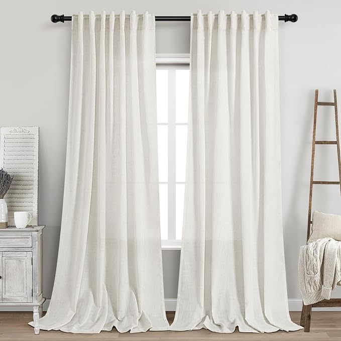 Nanspring Beige White Linen Curtains