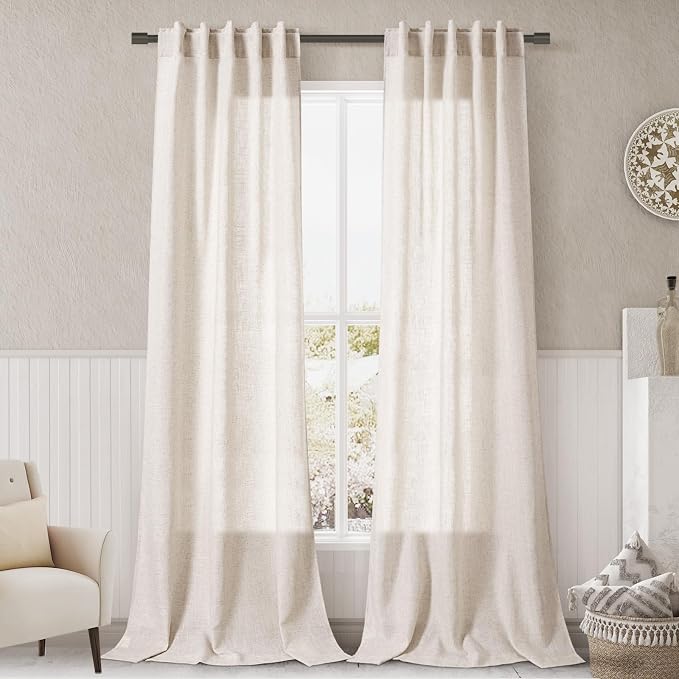 Beige Flax Linen Curtains 84 inches Long