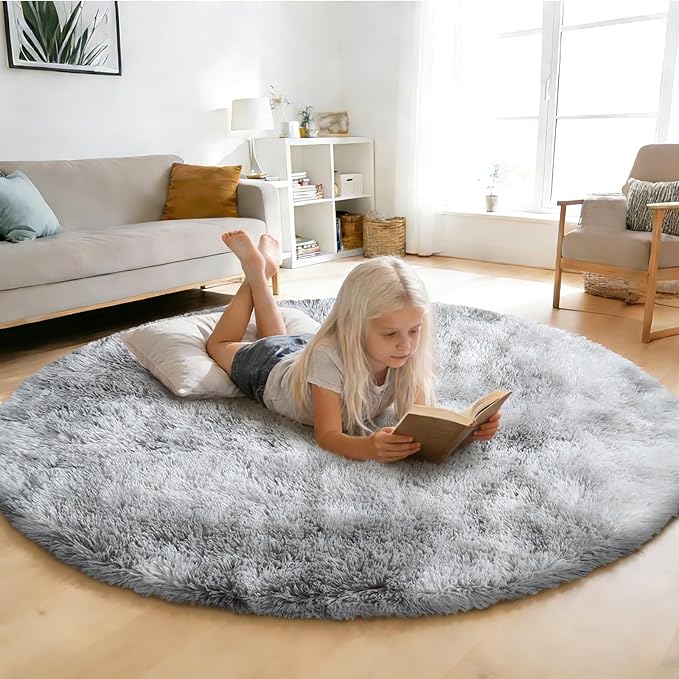 Tie-Dyed Fluffy Round Rug, Soft Area Rugs